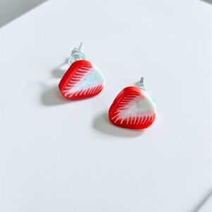 Red & White Strawberry Slice Stud Earrings